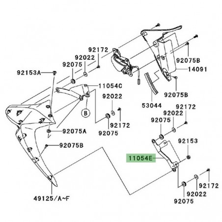 Patte inférieure gauche écope radiateur Kawasaki Z1000 (2007-2009) | Réf. 110541508