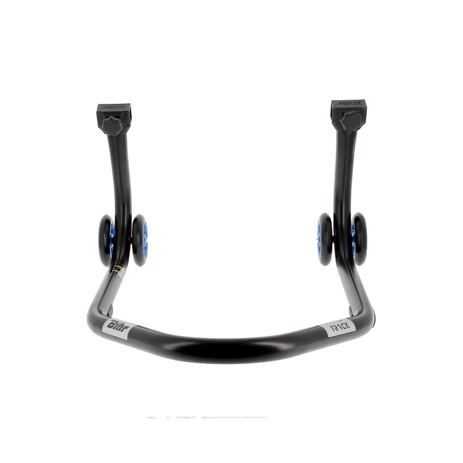 Béquille d'atelier BIHR Home Track noir mat + supports en "L" roues bleues | Réf. 3032110