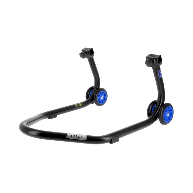 Béquille d'atelier BIHR Home Track noir mat + supports en "L" roues bleues | Réf. 3032110