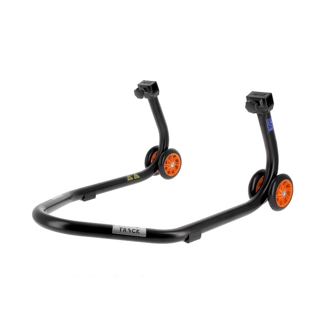 Béquille d'atelier BIHR Home Track noir mat + supports en "L" roues orange | Réf. 3032134