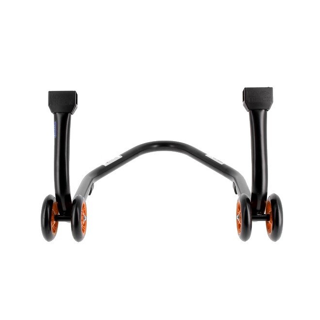 Béquille d'atelier BIHR Home Track noir mat + supports en "L" roues orange | Réf. 3032134