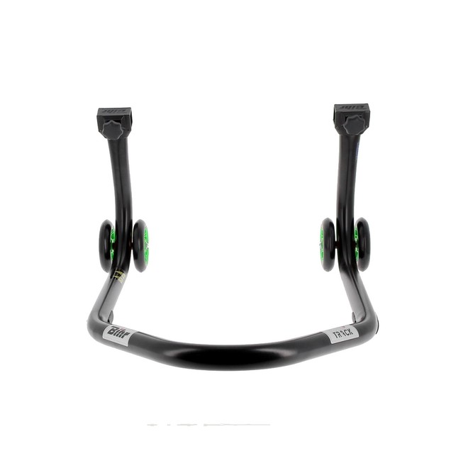 Béquille d'atelier BIHR Home Track noir mat + supports en "L" roues vertes | Réf. 3032101