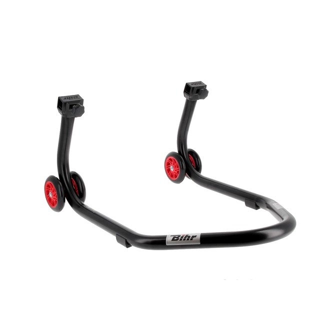 Béquille d'atelier BIHR Home Track noir mat + supports en "L" roues rouges | Réf. 3032127