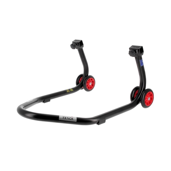 Béquille d'atelier BIHR Home Track noir mat + supports en "L" roues rouges | Réf. 3032127