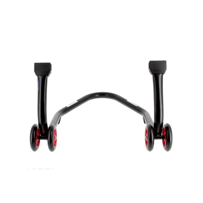Béquille d'atelier BIHR Home Track noir mat + supports en "L" roues rouges | Réf. 3032127