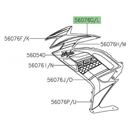 Autocollant vert supérieur flanc de carénage Kawasaki Ninja 650 KRT (2020) | Réf. 560760982 - 560760987