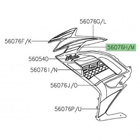 Autocollant vert inférieur flanc de carénage Kawasaki Ninja 650 KRT (2020) | Réf. 560760983 - 560760988