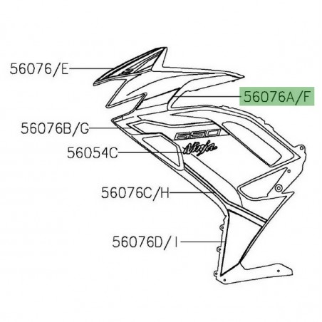 Autocollant vert décoratif flanc de carénage Kawasaki Ninja 650 KRT (2021) | Réf. 560761694 - 560761699