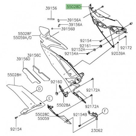 Intérieur de flanc de carénage gauche Kawasaki Ninja 650 (2020-2021) |Réf. 550280717