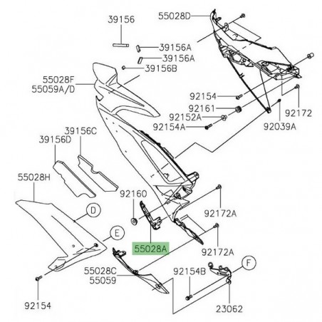 "V" gauche bas de carénage Kawasaki Ninja 650 (2020-2021) |Réf. 550280600