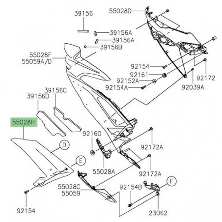 Flanc de carénage gauche brut Kawasaki Ninja 650 (2020-2021) |Réf. 550280797