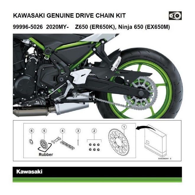 Kit chaîne d'origine Kawasaki Z650 et Ninja 650 (2020-2024) | Réf. 999965026