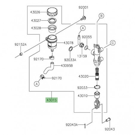 Maître cylindre de frein arrière Kawasaki 430150740 | Moto Shop 35