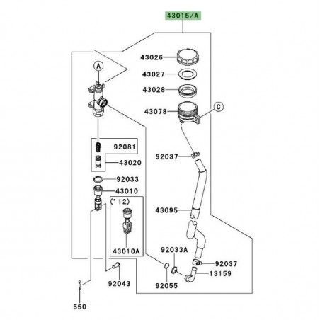 Maître-cylindre arrière Kawasaki ZZR 1400 (2006-2014) | Réf. 430150056