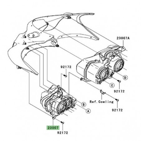 Optique de phare avant gauche Kawasaki ZZR 1400 (2006-2011) | Réf. 230070224
