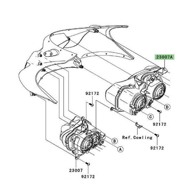 Optique de phare avant droit Kawasaki ZZR 1400 (2006-2011) | Réf. 230070225