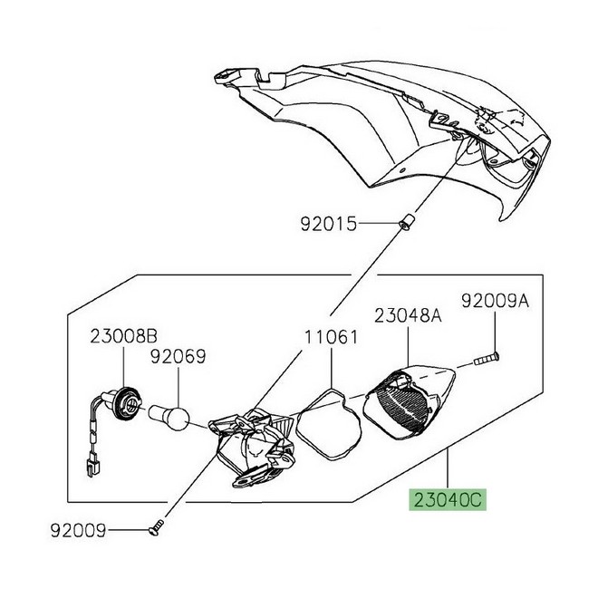 Clignotant arrière droit Kawasaki ZZR 1400 (2006-2020) | Réf. 230400122