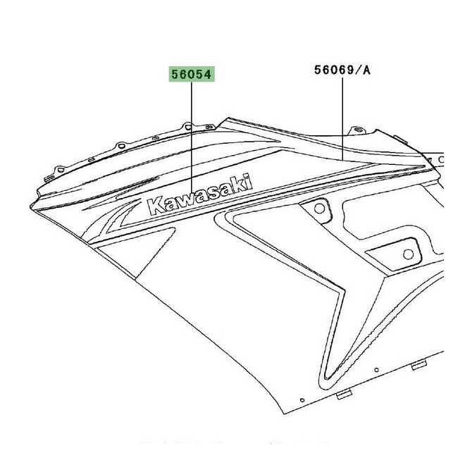 Autocollant "Kawasaki" flanc de carénage Kawasaki ZZR 1400 gris (2010) | Réf. 560540498
