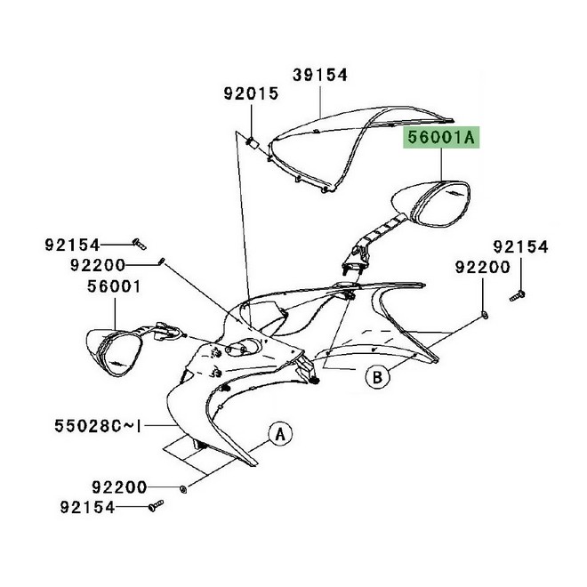 Rétroviseur droit d'origine Kawasaki ZZR 1400 (2008-2011) | Réf. 560010234