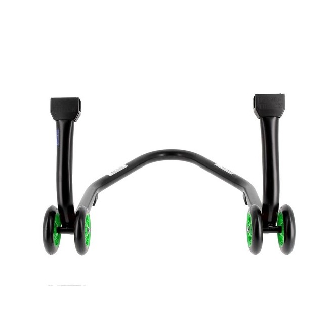 Béquille d'atelier BIHR Home Track noir mat + supports en "V" roues vertes | Réf. 3032120