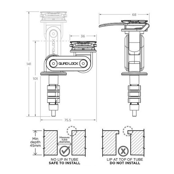 Support té de fourche motos Quad Lock QLM-FSM Kawasaki | Moto Shop 35