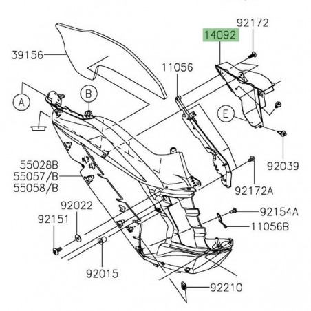 Renfort intérieur flanc de carénage gauche Kawasaki ZZR 1400 (2012-2020) | Réf. 140920861