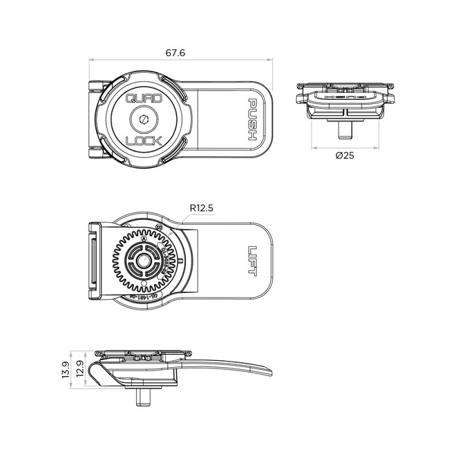 Tête seule avec levier Quad Lock QLP-360-LH Kawasaki | Moto Shop 35