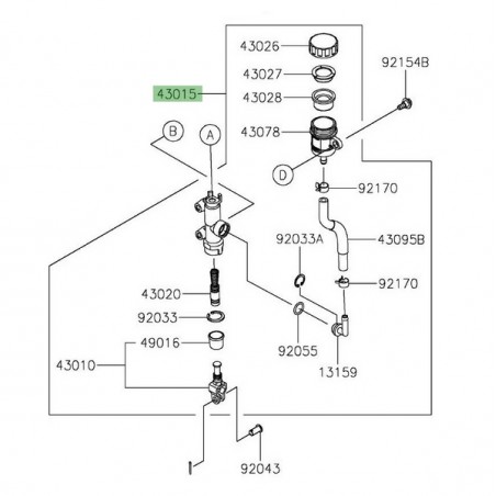 Maitre cylindre de frein arrière d'origine Kawasaki 430150754 | Moto Shop 35