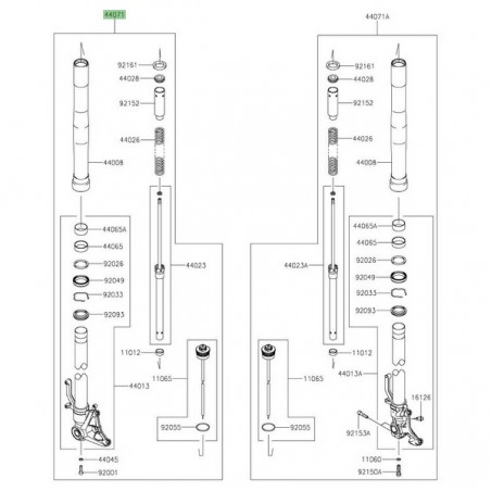 Bras de fourche complet gauche Kawasaki Ninja 1000SX (2020-2024) | Réf. 440711395
