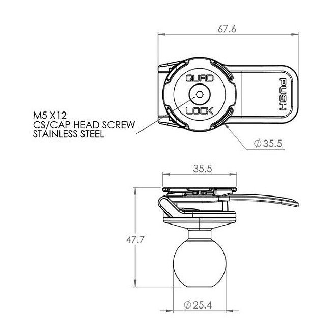 Adaptateur boule 1" support moto RAM Quad Lock QLM-BAL-2 | Moto Shop 35