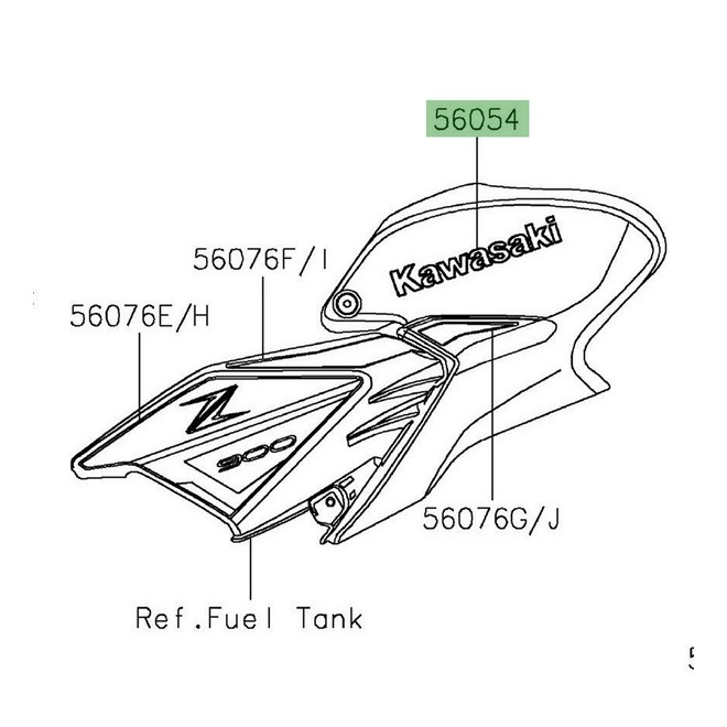 Autocollant "Kawasaki" 3D habillage de réservoir Kawasaki Z900 (2022) | Réf. 560541356 - 560541562