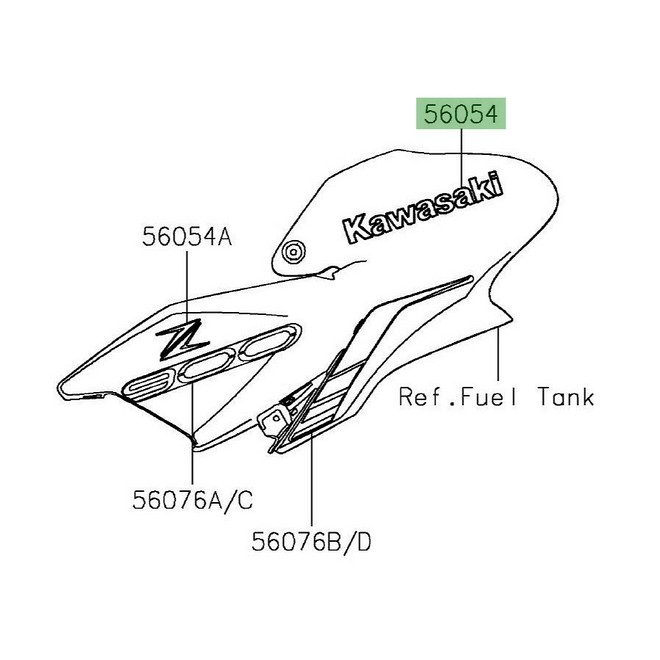 Autocollant "Kawasaki" 3D habillage de réservoir Kawasaki Z900 (2022-2023) | Réf. 560541356
