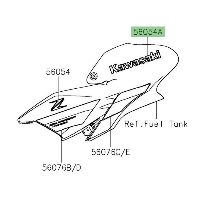 Autocollant "Kawasaki" 3D habillage de réservoir Kawasaki Z900 (2022) | Réf. 560543791