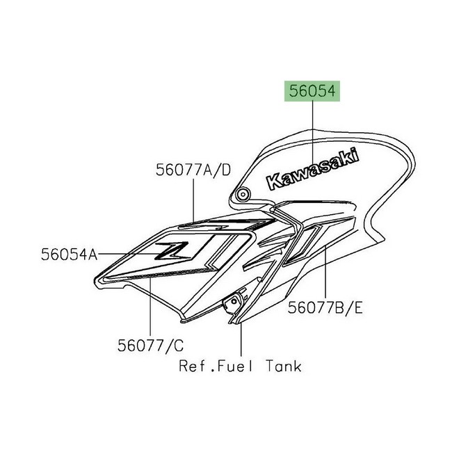 Autocollant "Kawasaki" 3D habillage de réservoir Kawasaki Z900 (2024) | Réf. 560541356