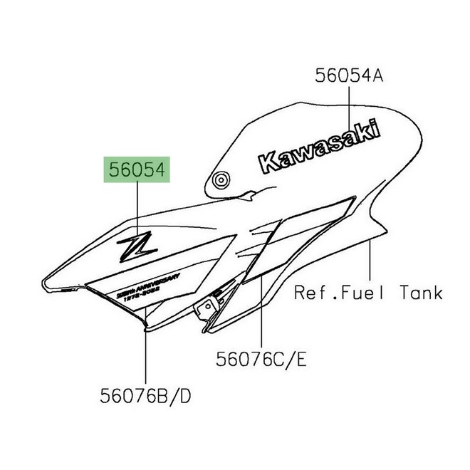 Autocollant "Z" 3D habillage de réservoir Kawasaki Z900 (2022) | Réf. 560543790