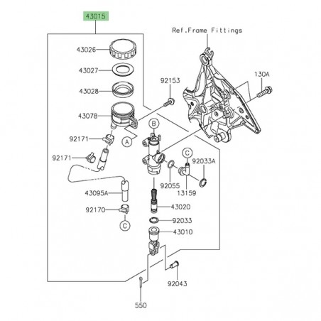 Maitre cylindre de frein arrière d'origine Kawasaki 430150602 | Moto Shop 35