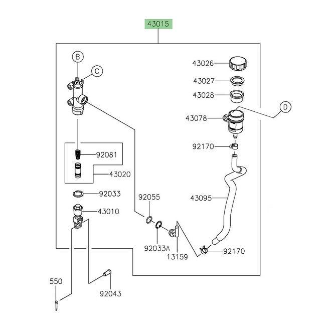 Maitre cylindre de frein arrière Kawasaki 430150572 | Moto Shop 35