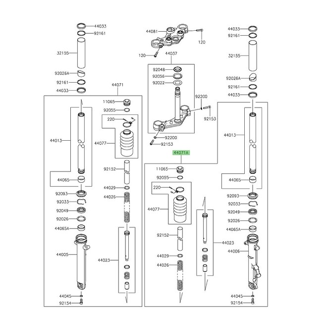 Bras de fourche complet droite Kawasaki Eliminator 500 SE (2024-2025) | Réf. 44071159318R