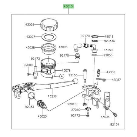 Maître-cylindre de frein avant Kawasaki 430150832 | Moto Shop 35