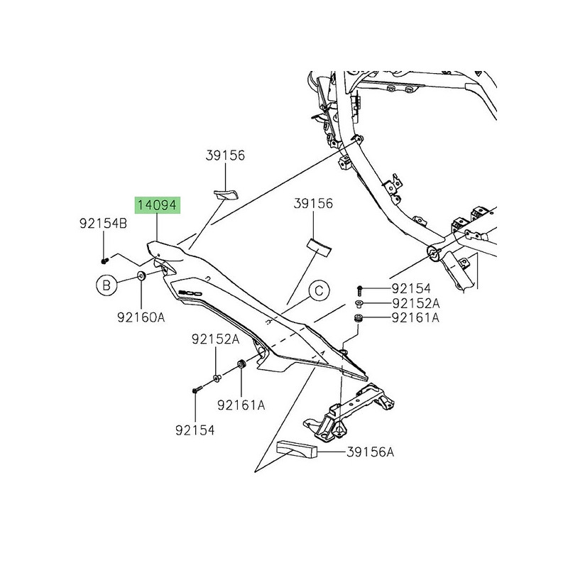Habillage sous réservoir gauche Kawasaki Z900 (+SE) (2025-2026) | Réf. 140940124