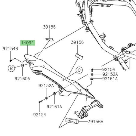 Habillage sous réservoir gauche Kawasaki Z900 (+SE) (2025-2026) | Réf. 140940124