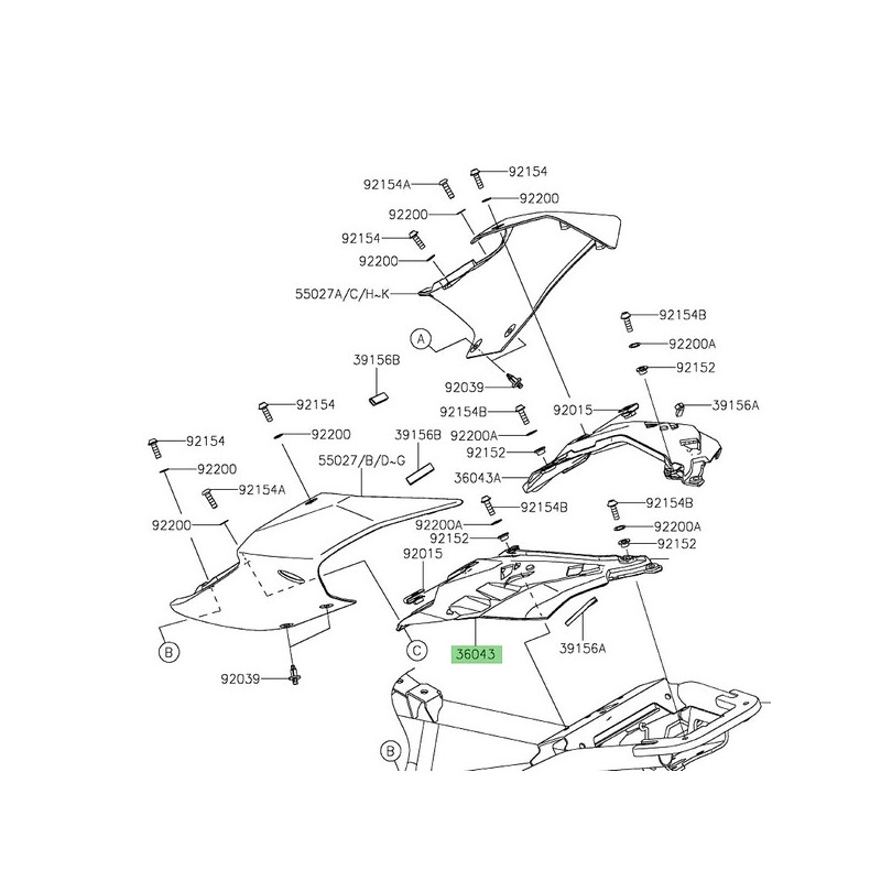 Habillage sous coque arrière gauche Kawasaki Z900 (2025-2026) | Réf. 360430005