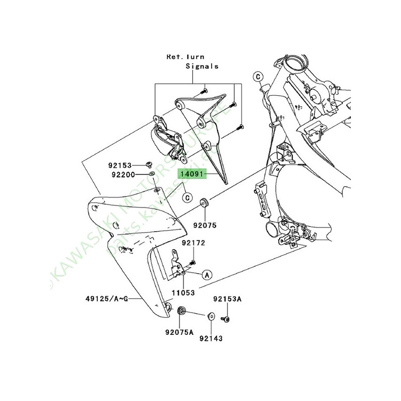 Intérieur écope de radiateur gauche Kawasaki Er-6n (2006-2008) | Réf. 140910543