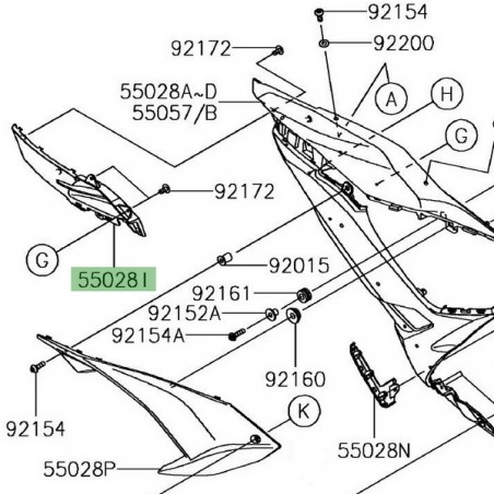 Carénage latéral avant gauche "brut" Kawasaki Ninja 650 (2017-2019) | Réf. 550280596