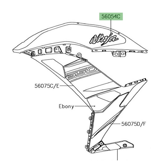 Autocollant "Ninja" flancs de carénage Kawasaki Ninja 650 KRT Edition (2018-2019) | Réf. 560542217