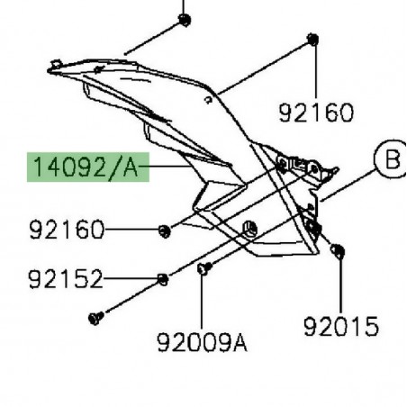 Cache latéral gauche sous-réservoir Kawasaki Z300 (2015-2016) | Réf. 1409210126Z
