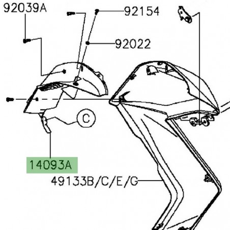 Intérieur droit flanc de carénage Kawasaki Z300 (2015-2016) | Réf. 140930154