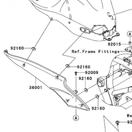 Cache latéral gauche sous réservoir Kawasaki Er-6n (2006-2008) | Réf. 3600100636Z