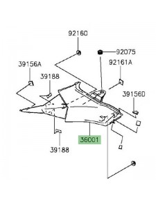 Cache latéral sous selle gauche Kawasaki Z800/Z800e (2013-2016) | Réf. 360010596