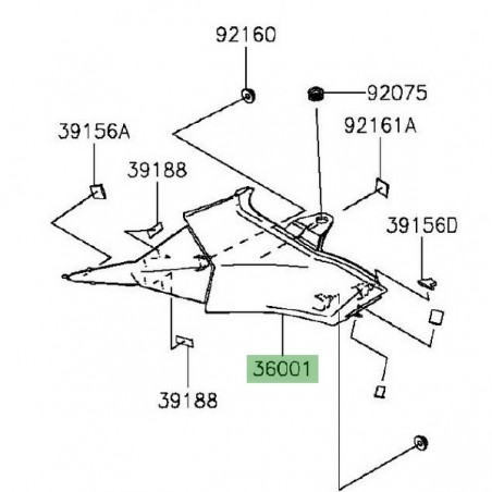 Cache latéral sous selle gauche Kawasaki Z800/Z800e (2013-2016) | Réf. 360010596